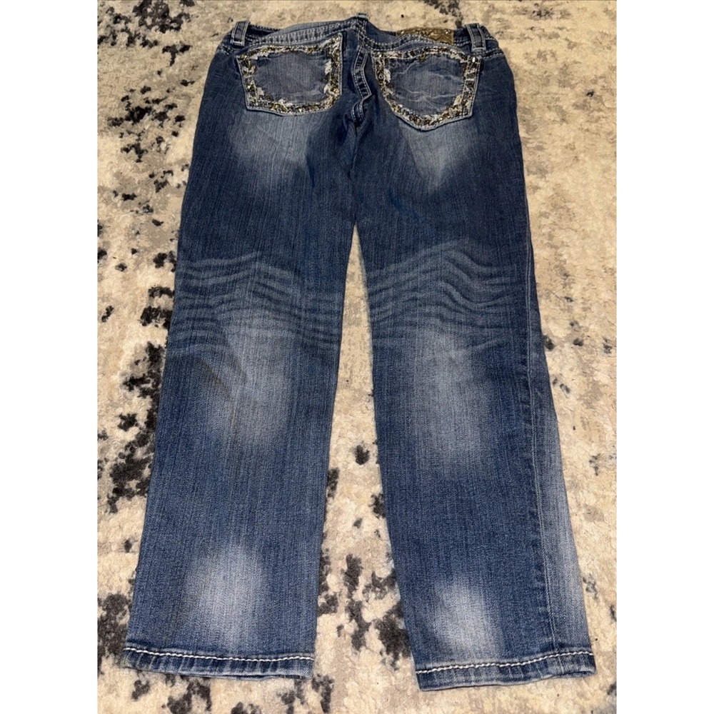 Miss Me Jeans Womens Sz 28 Signature Skinny Ankle Low Rise Blue Sequin Pockets